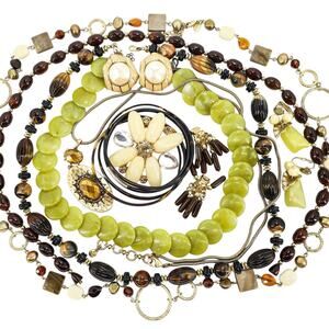 Lot Vintage To Now Jewelry Faux Tortoiseshell Goldtone Earthy Green Incl Signed